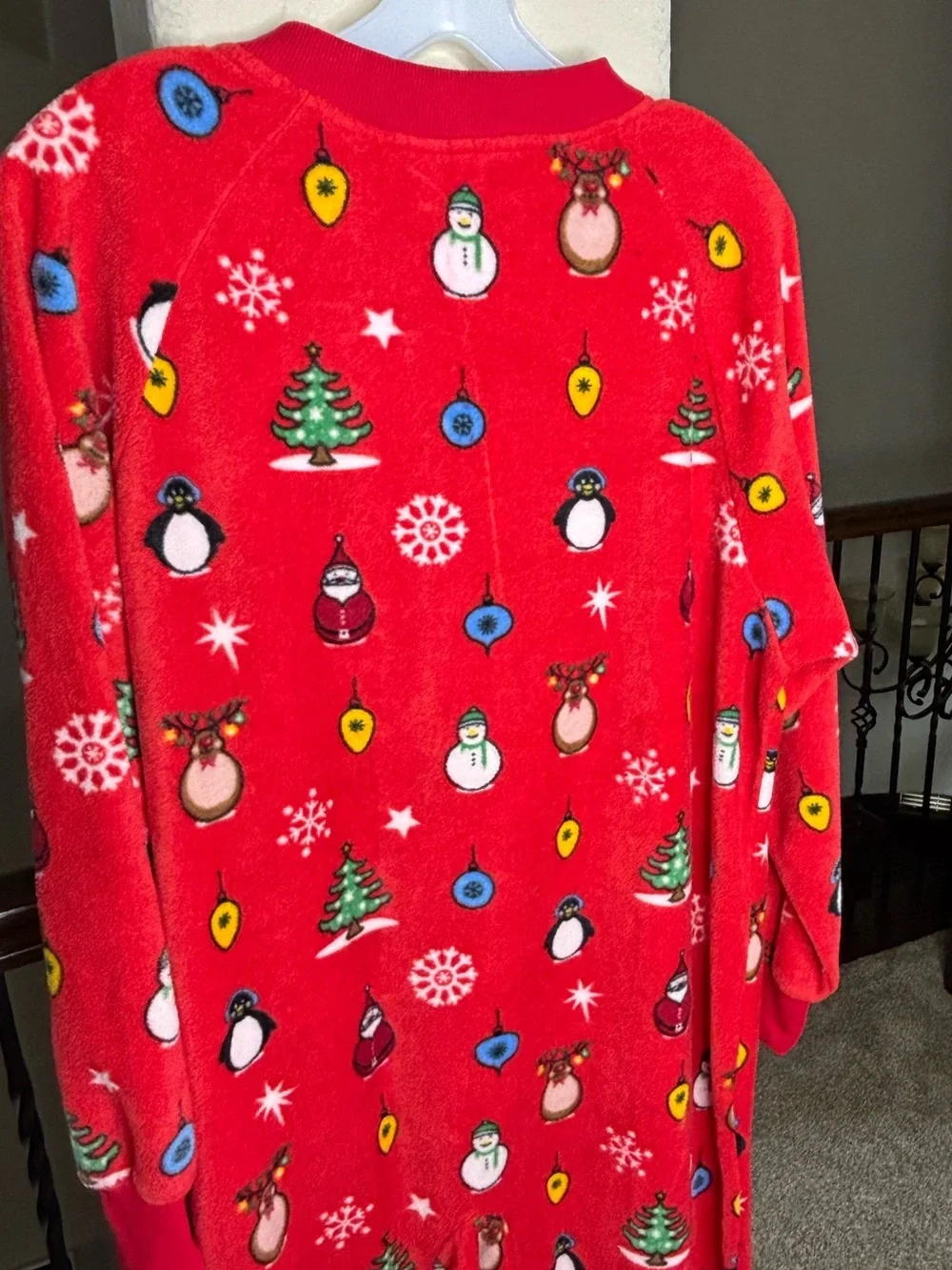 Cozy Red Holiday Fleece Onesie Pajamas with Festive Print Size S Christmas